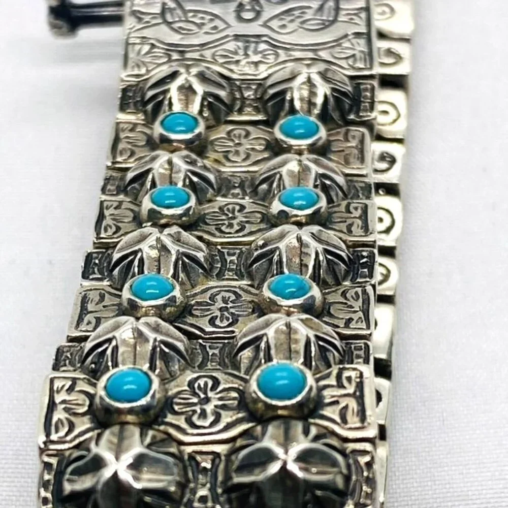 SOLD!! Konstantino Sterling Silver Turquoise Panel Links Bracelet 6.75" - Picture 15 of 16